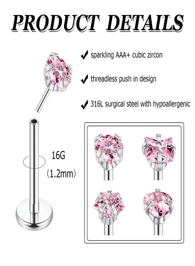 NICEIGHT 8Pcs 16G Stainless Steel Threadless Push in Nose Rings Studs for Women CZ Tragus Earring Set Labret Monroe Medusa Piercing Lip Ring Cartilage Tragus Helix Studs 8mm P - Image 5